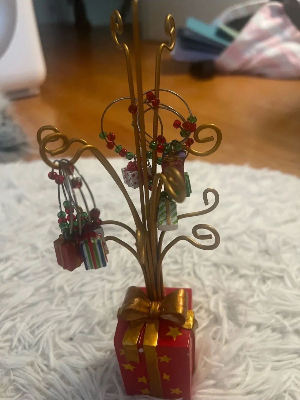 Festive Red & Gold Mini Gift Tree Ornament